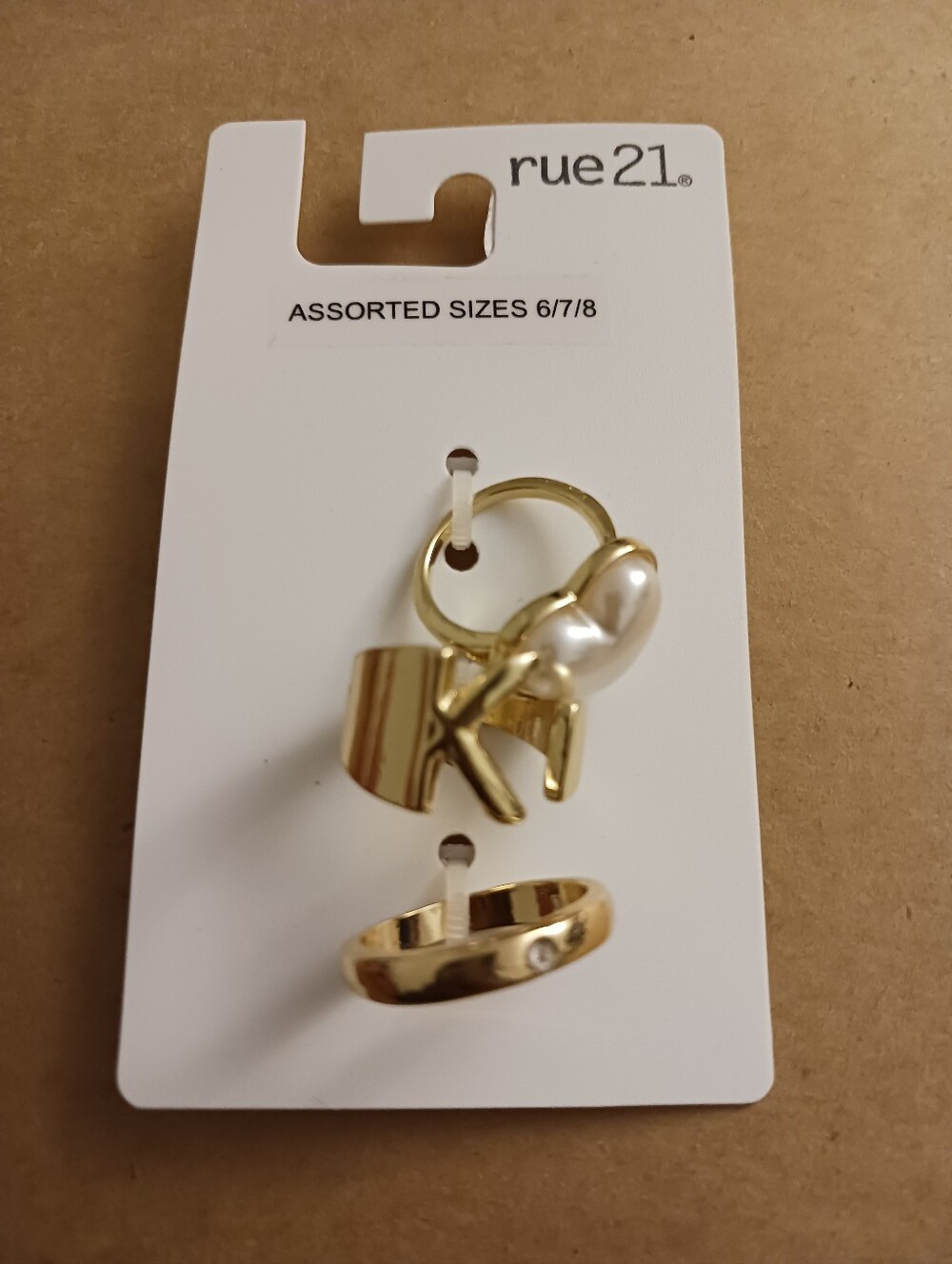 Rue 21 Three Ring Set , Gold-tone Faux Pearl Letter K New Sizes 6,7,8